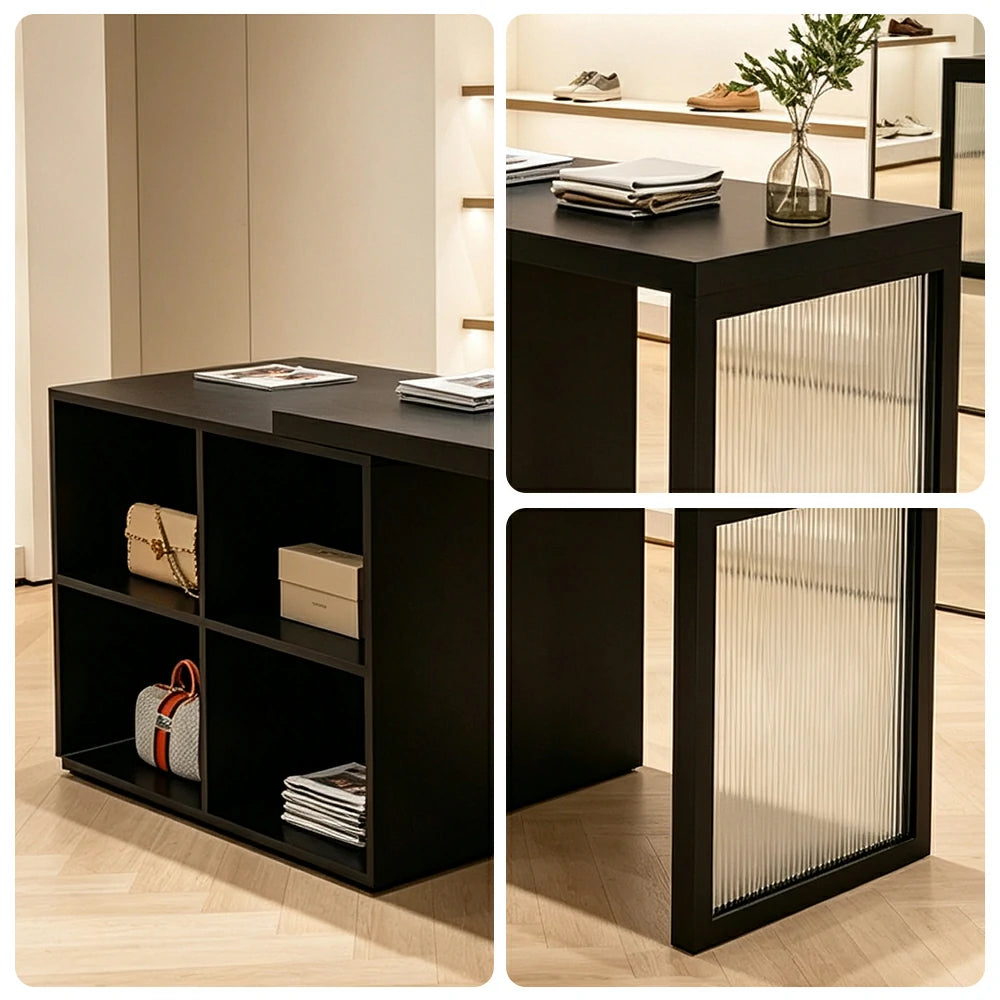 LIVARA 120/180cm Retail Island Display Cabinet with 4-Compartment Storage for Clothing Store - Black