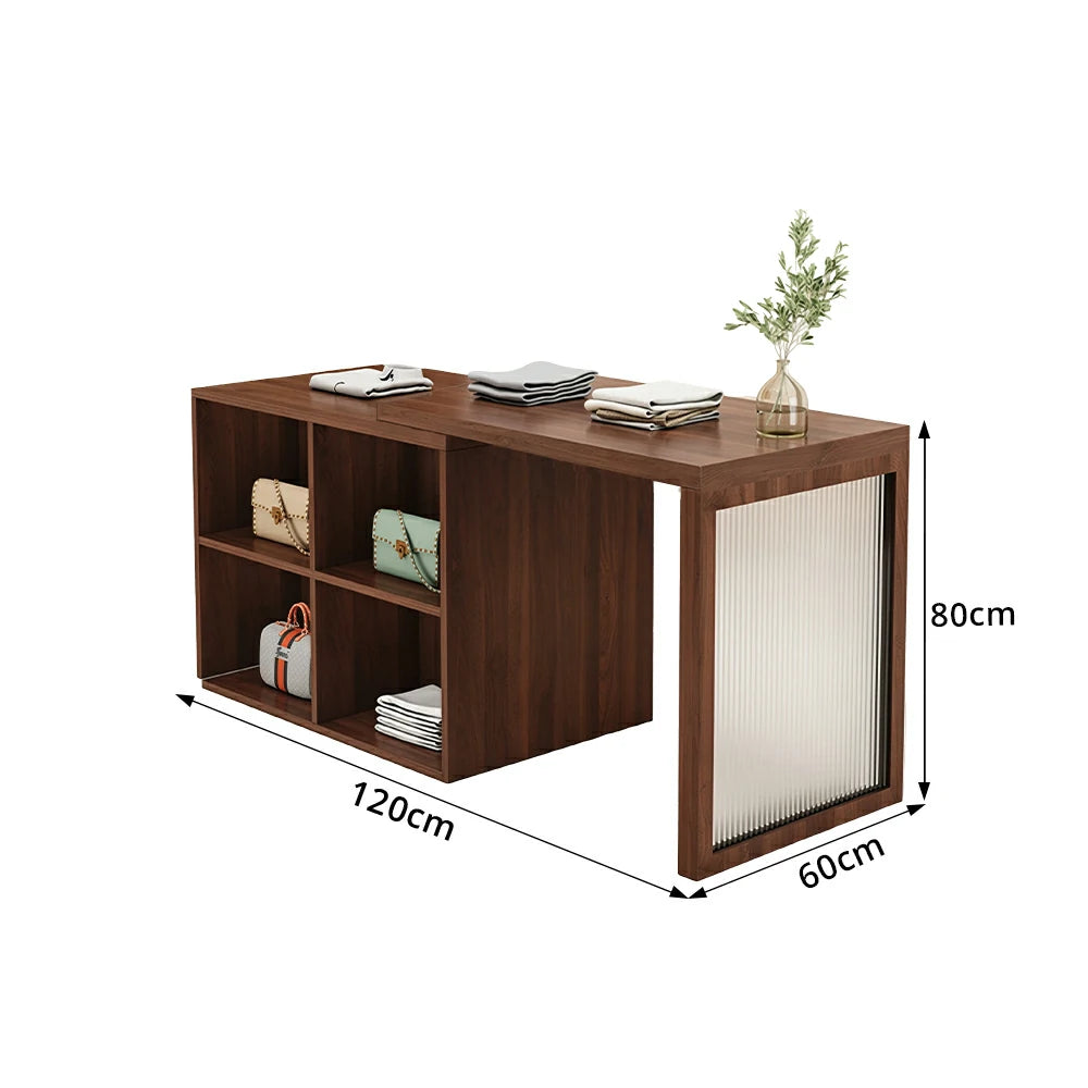 LIVARA 120/180cm Retail Island Display Cabinet with 4-Compartment Storage for Clothing Store - Walnut