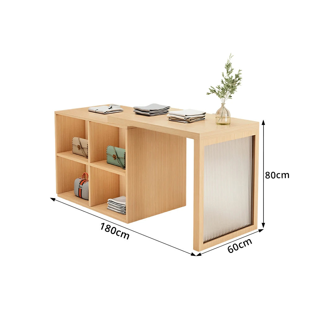 LIVARA 120/180cm Retail Island Display Cabinet with 4-Compartment Storage for Clothing Store - Wood