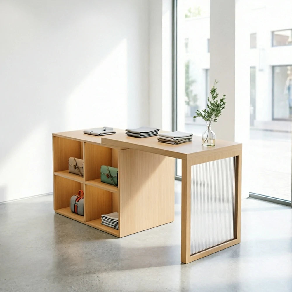 LIVARA 120/180cm Retail Island Display Cabinet with 4-Compartment Storage for Clothing Store - Wood