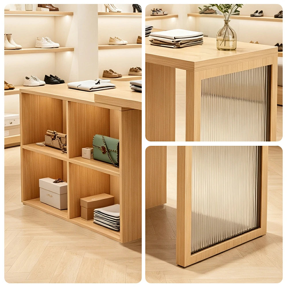 LIVARA 120/180cm Retail Island Display Cabinet with 4-Compartment Storage for Clothing Store - Wood