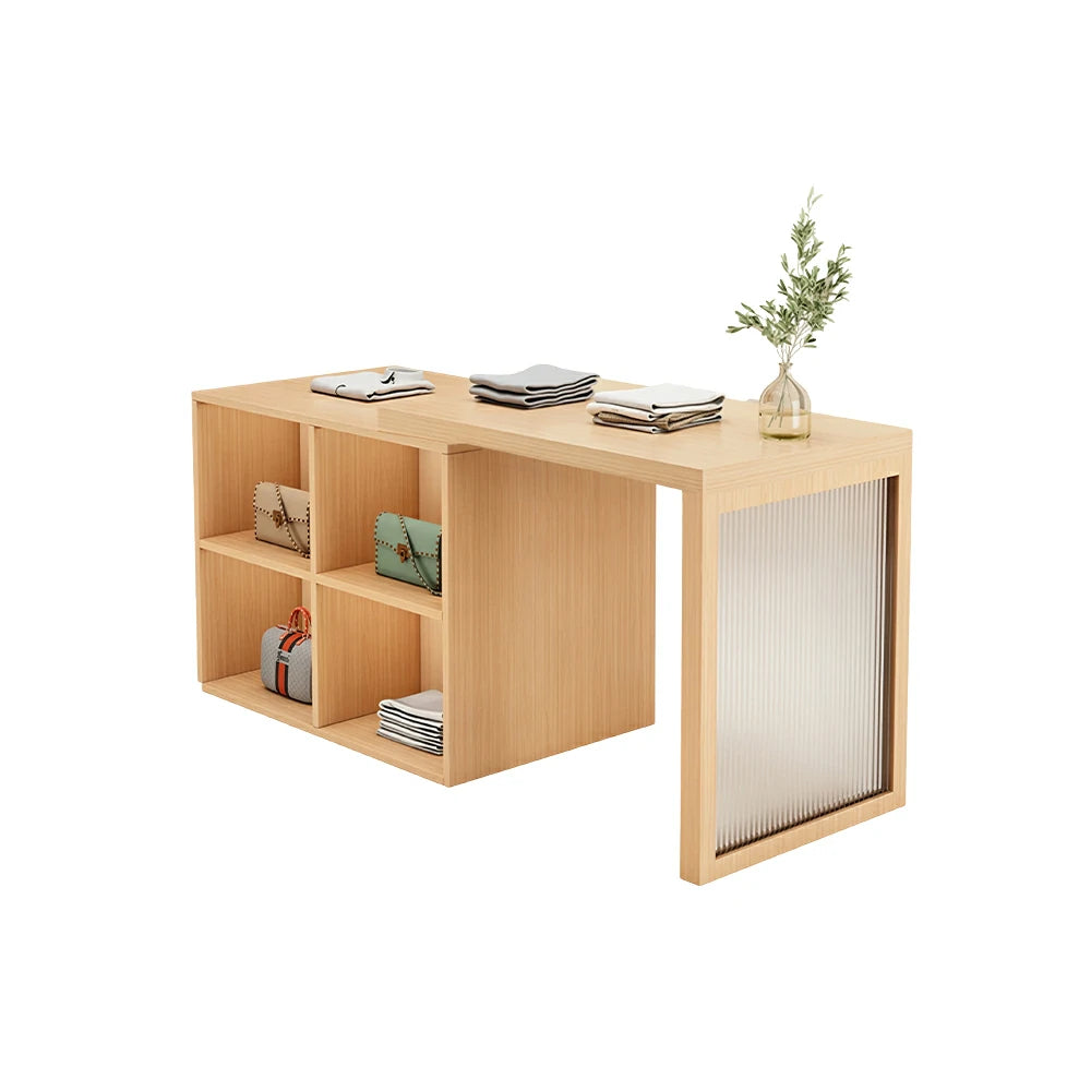 LIVARA 120/180cm Retail Island Display Cabinet with 4-Compartment Storage for Clothing Store - Wood