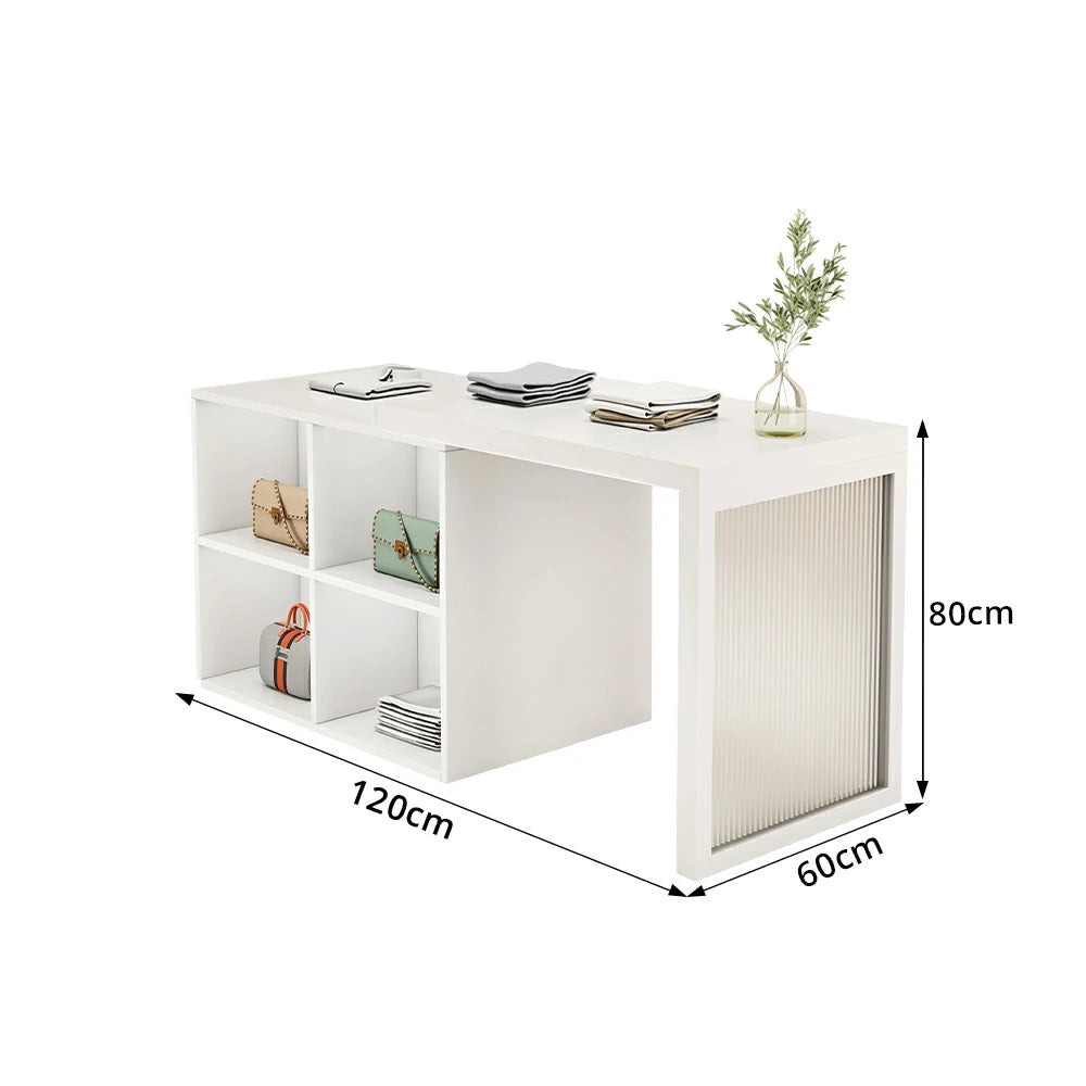 LIVARA 120/180cm Retail Island Display Cabinet with 4-Compartment Storage for Clothing Store - White