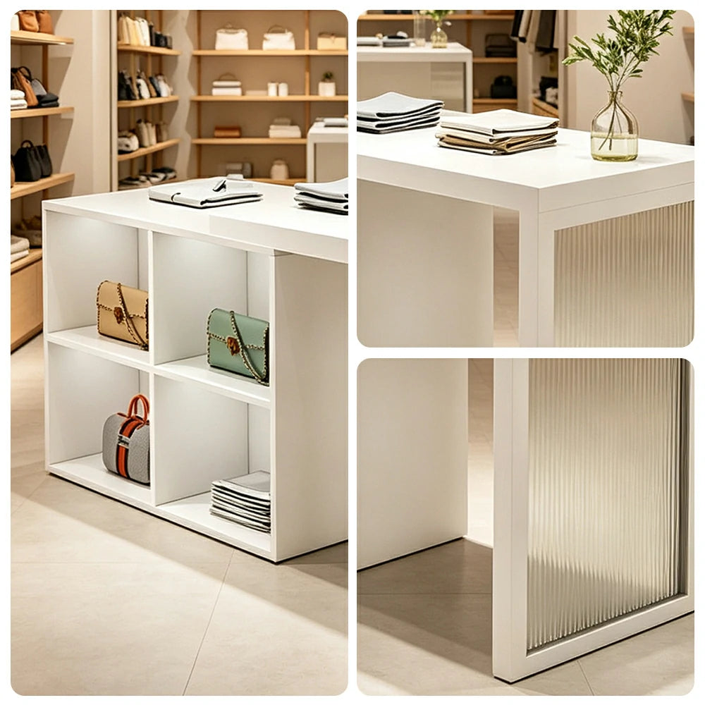 LIVARA 120/180cm Retail Island Display Cabinet with 4-Compartment Storage for Clothing Store - White