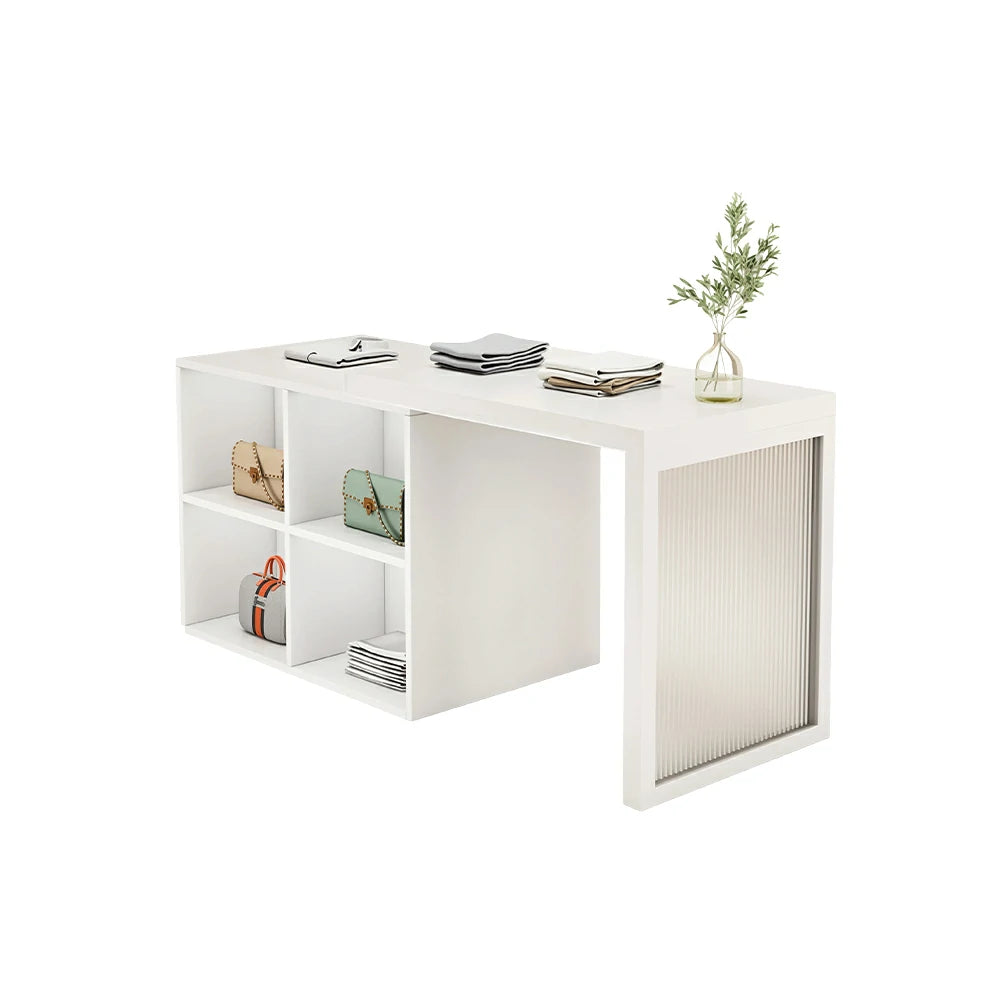 LIVARA 120/180cm Retail Island Display Cabinet with 4-Compartment Storage for Clothing Store - White