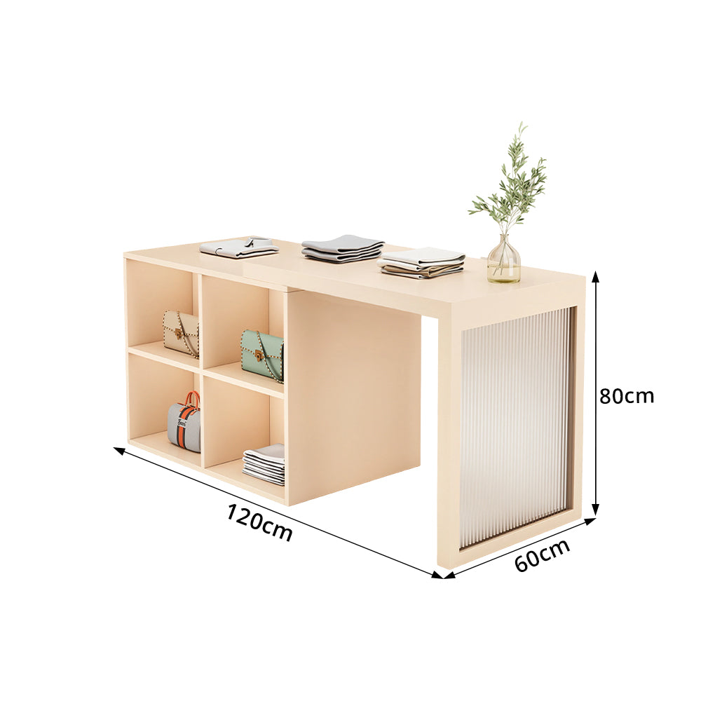 LIVARA 120/180cm Retail Island Display Cabinet with 4-Compartment Storage for Clothing Store - Beige