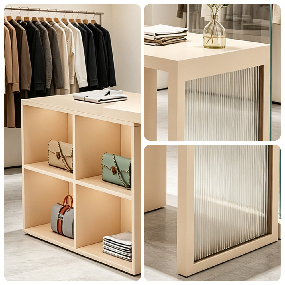 LIVARA 120/180cm Retail Island Display Cabinet with 4-Compartment Storage for Clothing Store - Beige