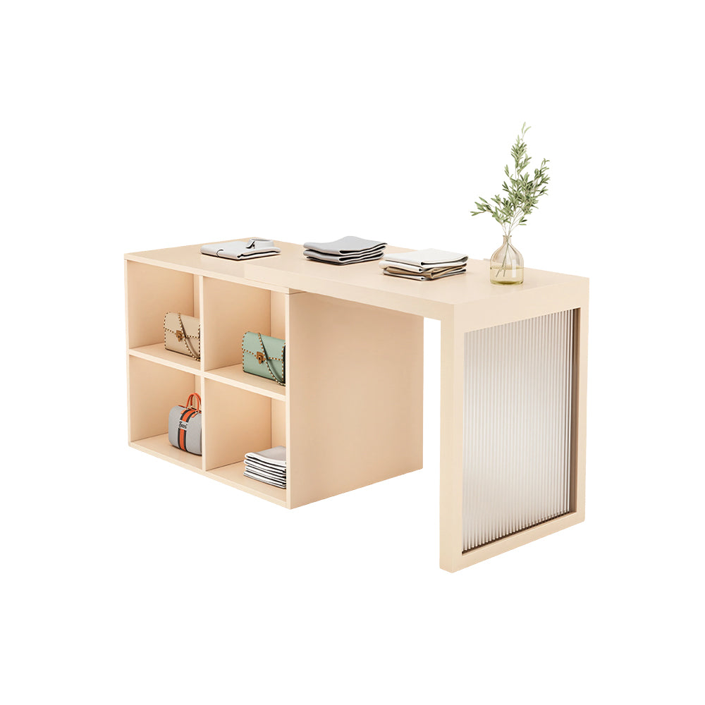 LIVARA 120/180cm Retail Island Display Cabinet with 4-Compartment Storage for Clothing Store - Beige