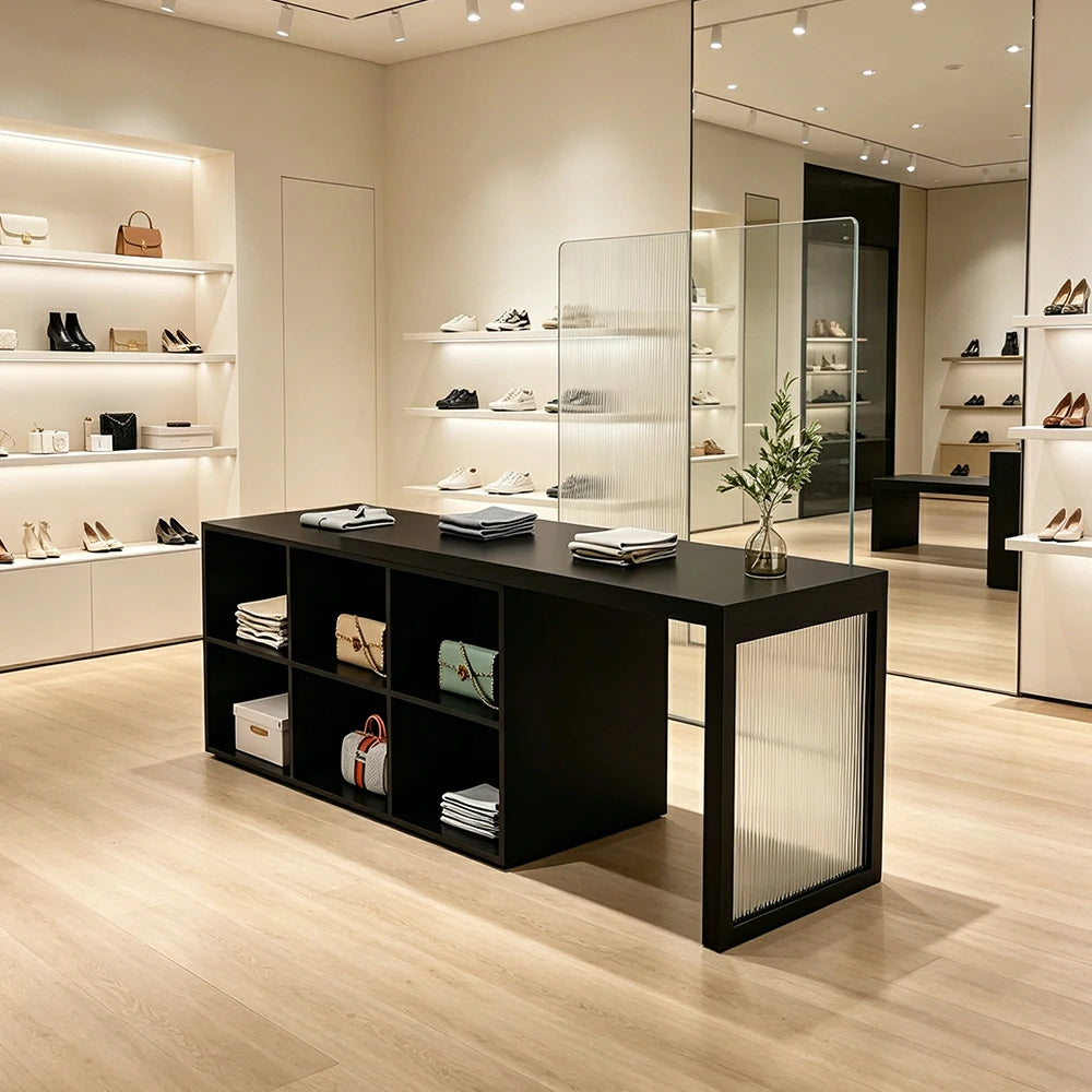 LIVARA 120/180cm Retail Island Display Cabinet with 6-Compartment Storage for Clothing Store - Black