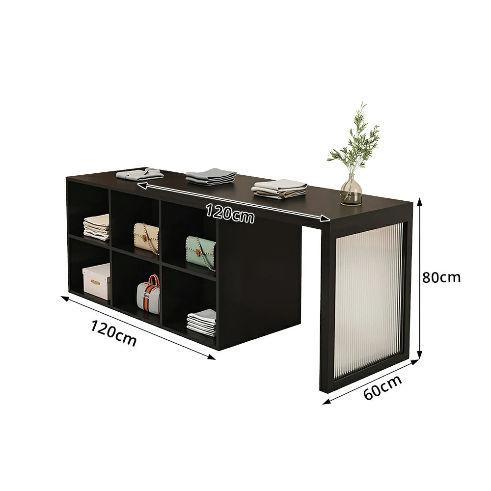 LIVARA 120/180cm Retail Island Display Cabinet with 6-Compartment Storage for Clothing Store - Black