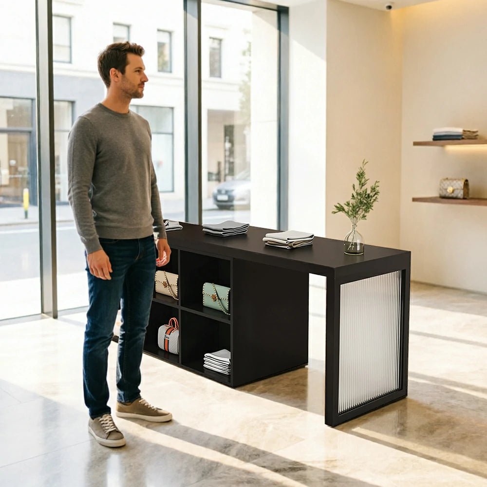 LIVARA 120/180cm Retail Island Display Cabinet with 6-Compartment Storage for Clothing Store - Black