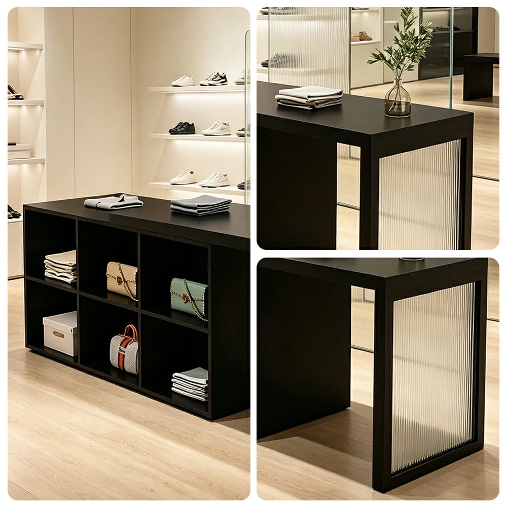 LIVARA 120/180cm Retail Island Display Cabinet with 6-Compartment Storage for Clothing Store - Black