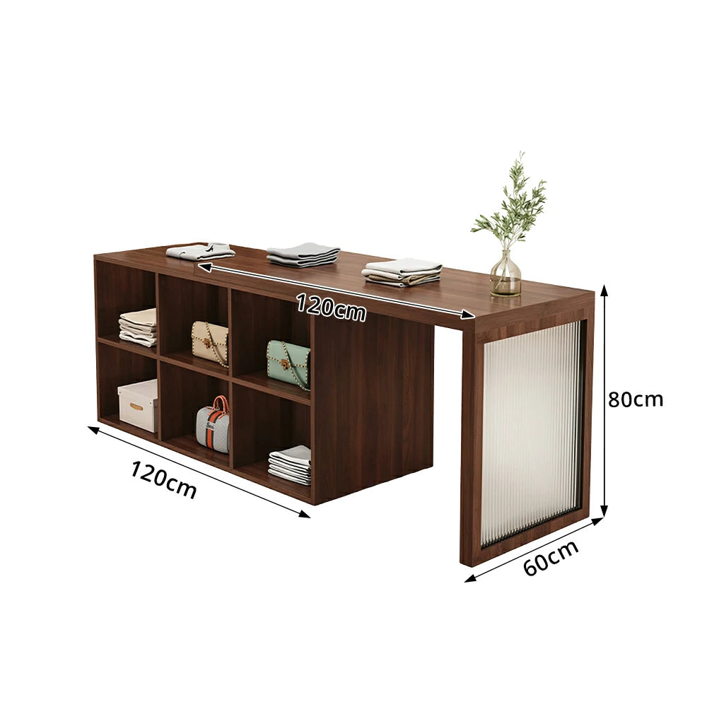 LIVARA 120/180cm Retail Island Display Cabinet with 6-Compartment Storage for Clothing Store - Walnut