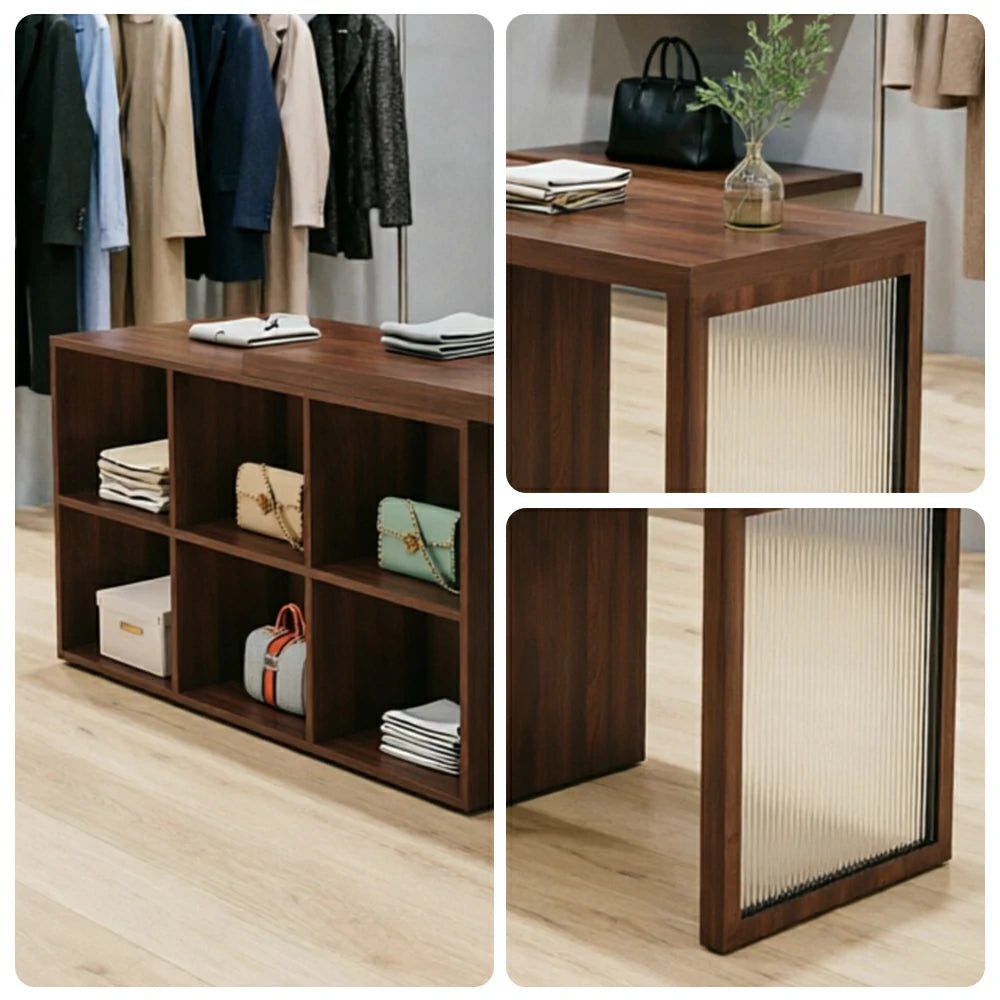 LIVARA 120/180cm Retail Island Display Cabinet with 6-Compartment Storage for Clothing Store - Walnut