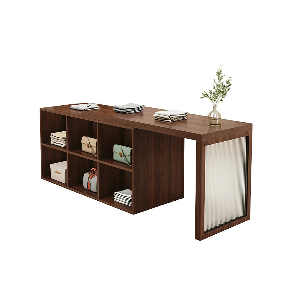LIVARA 120/180cm Retail Island Display Cabinet with 6-Compartment Storage for Clothing Store - Walnut