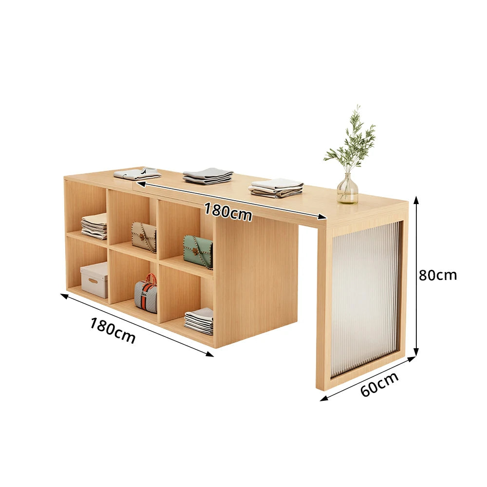 LIVARA 120/180cm Retail Island Display Cabinet with 6-Compartment Storage for Clothing Store - Wood