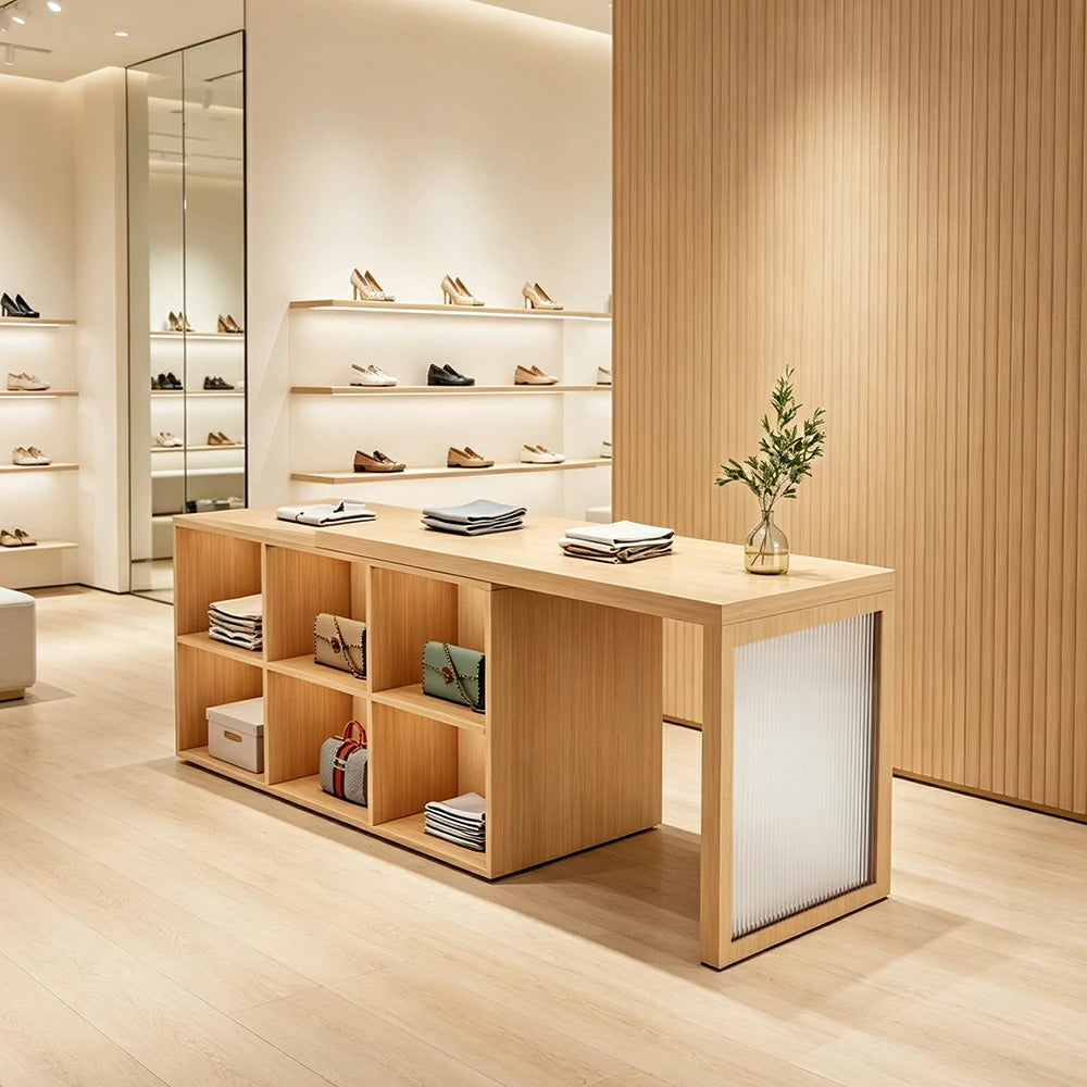 LIVARA 120/180cm Retail Island Display Cabinet with 6-Compartment Storage for Clothing Store - Wood