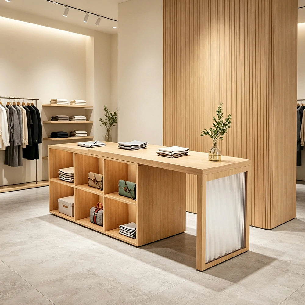 LIVARA 120/180cm Retail Island Display Cabinet with 6-Compartment Storage for Clothing Store - Wood