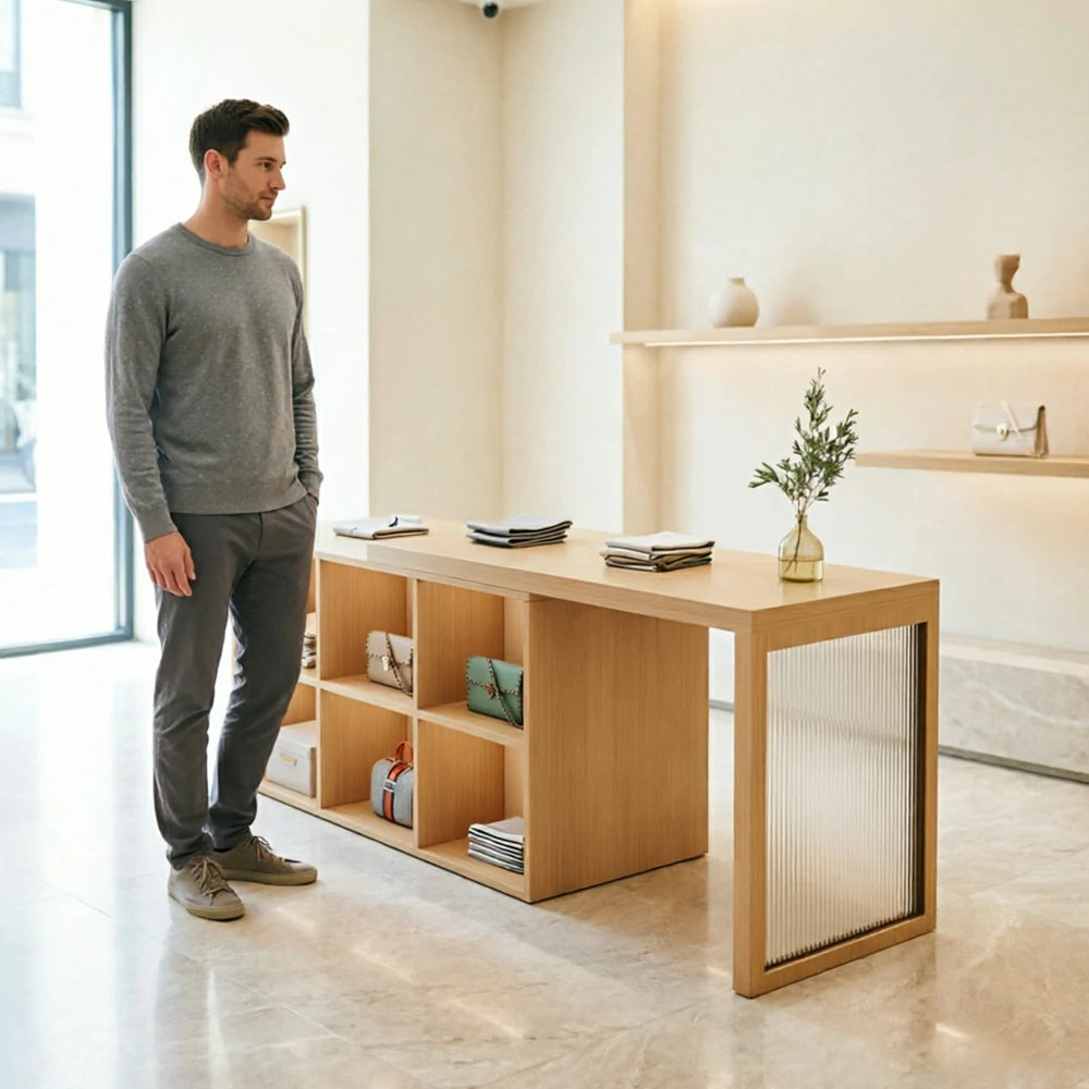 LIVARA 120/180cm Retail Island Display Cabinet with 6-Compartment Storage for Clothing Store - Wood