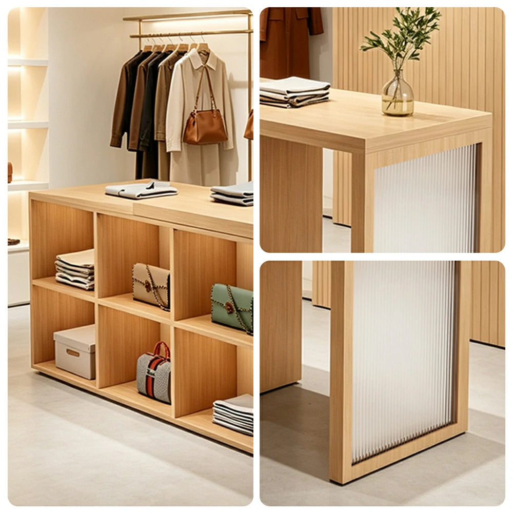 LIVARA 120/180cm Retail Island Display Cabinet with 6-Compartment Storage for Clothing Store - Wood