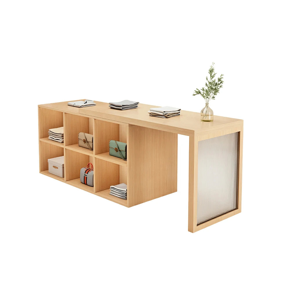 LIVARA 120/180cm Retail Island Display Cabinet with 6-Compartment Storage for Clothing Store - Wood