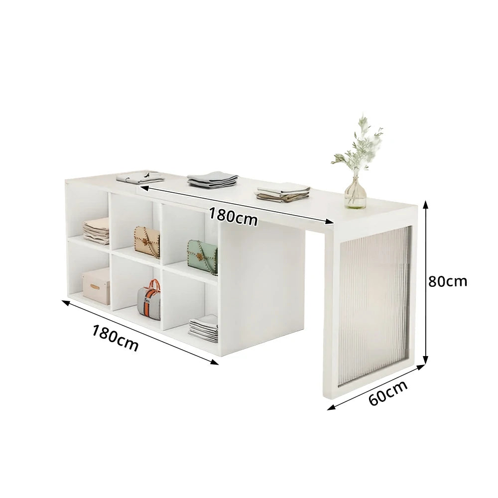 LIVARA 120/180cm Retail Island Display Cabinet with 6-Compartment Storage for Clothing Store - White