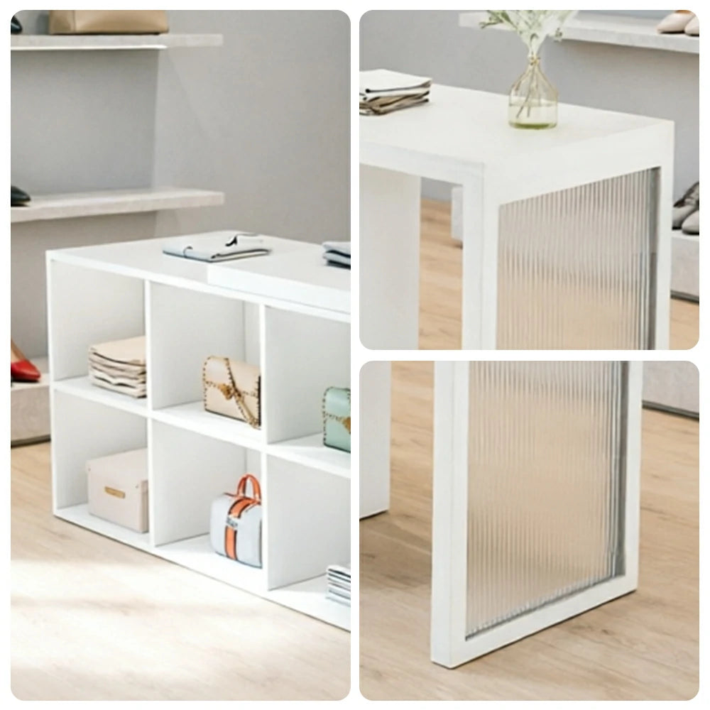LIVARA 120/180cm Retail Island Display Cabinet with 6-Compartment Storage for Clothing Store - White
