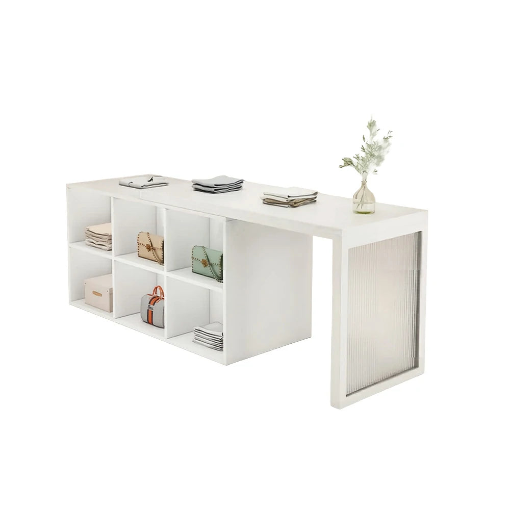 LIVARA 120/180cm Retail Island Display Cabinet with 6-Compartment Storage for Clothing Store - White