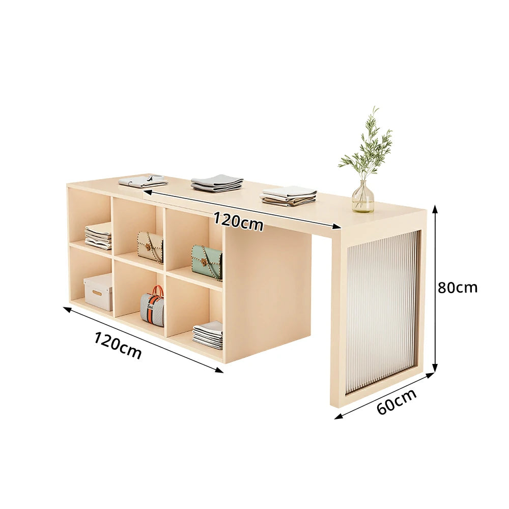 LIVARA 120/180cm Retail Island Display Cabinet with 6-Compartment Storage for Clothing Store - Beige