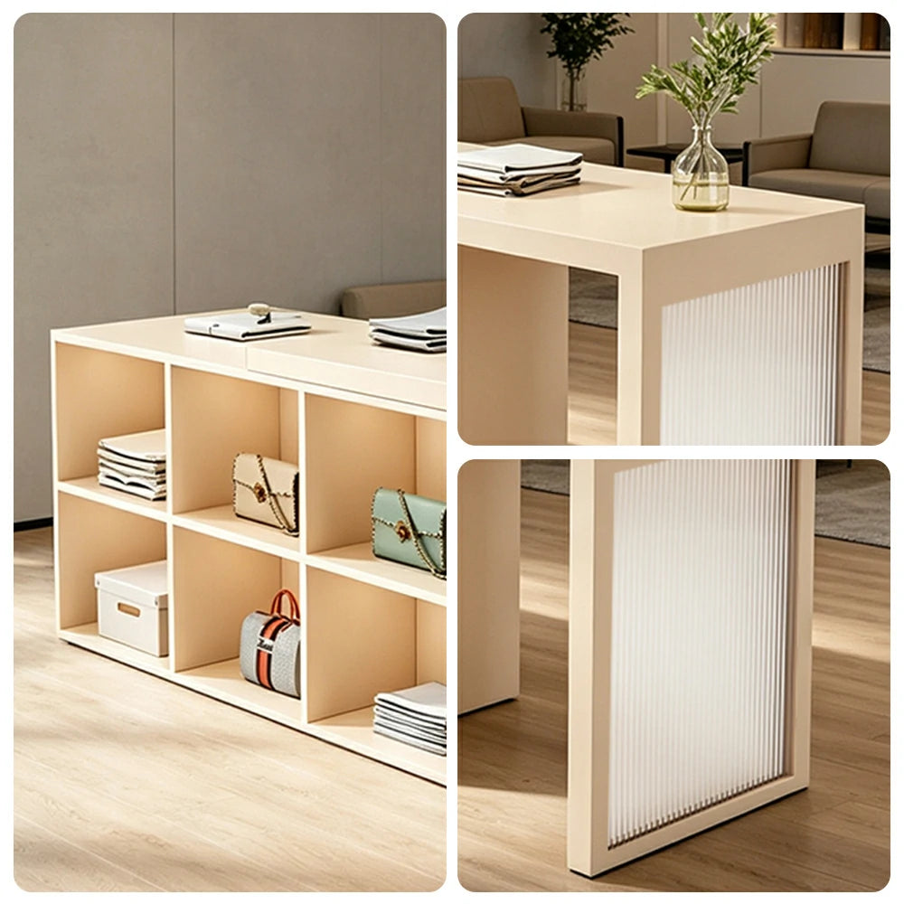 LIVARA 120/180cm Retail Island Display Cabinet with 6-Compartment Storage for Clothing Store - Beige