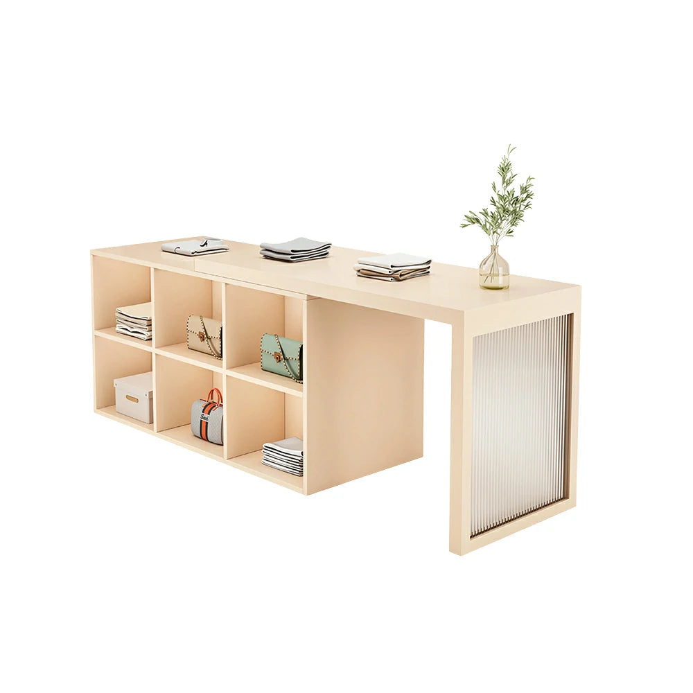 LIVARA 120/180cm Retail Island Display Cabinet with 6-Compartment Storage for Clothing Store - Beige