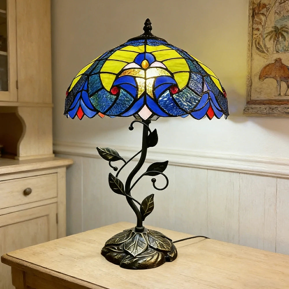 LIVARA Tiffany Stained Glass Table Lamp Pull Chain Switch 30x45cm for Bedroom Living Room Study - Light Yellow
