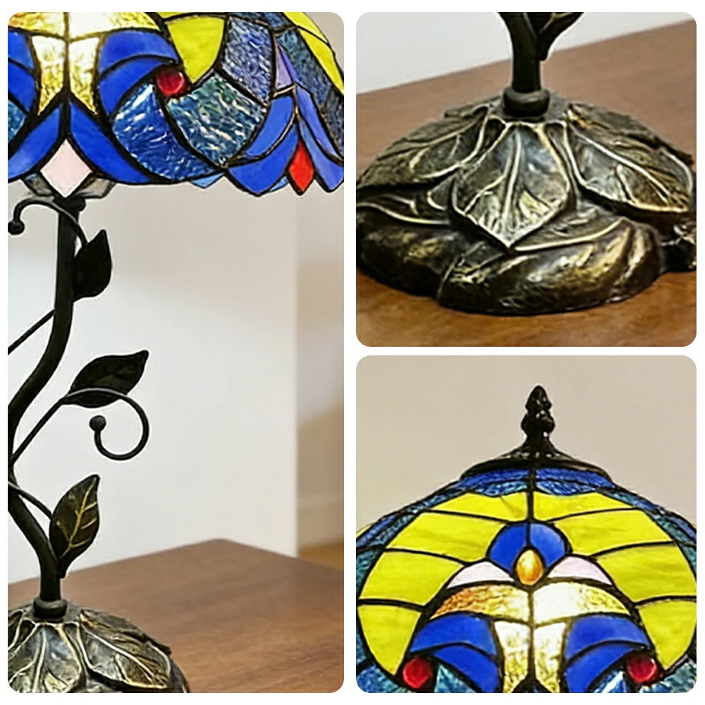 LIVARA Tiffany Stained Glass Table Lamp Pull Chain Switch 30x45cm for Bedroom Living Room Study - Light Yellow