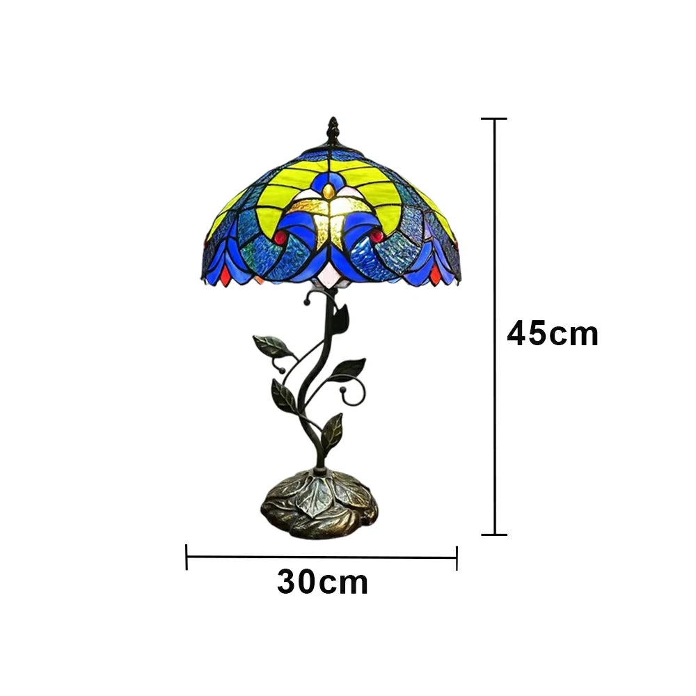 LIVARA Tiffany Stained Glass Table Lamp Pull Chain Switch 30x45cm for Bedroom Living Room Study - Light Yellow