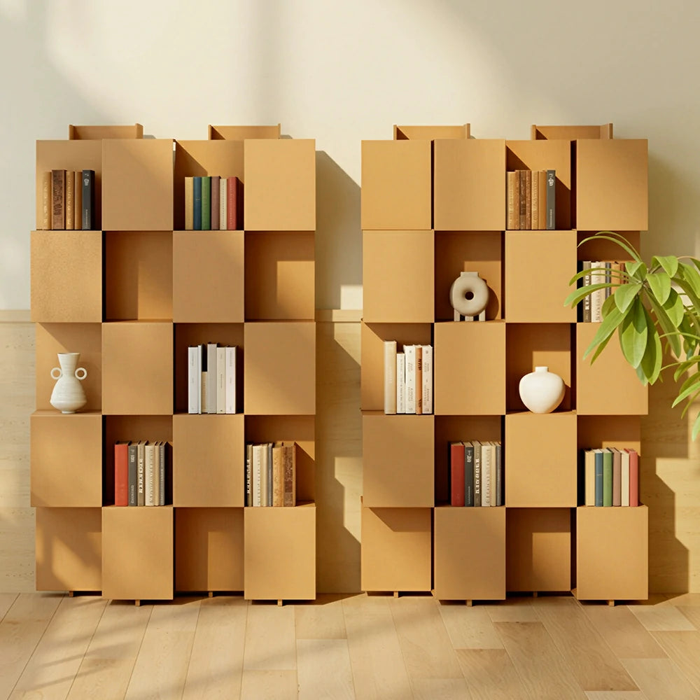 LIVARA Modular Storage Cabinet Square Grid Design Open Shelf Bookcase Display Organizer for Living Room Bedroom Office - Brown