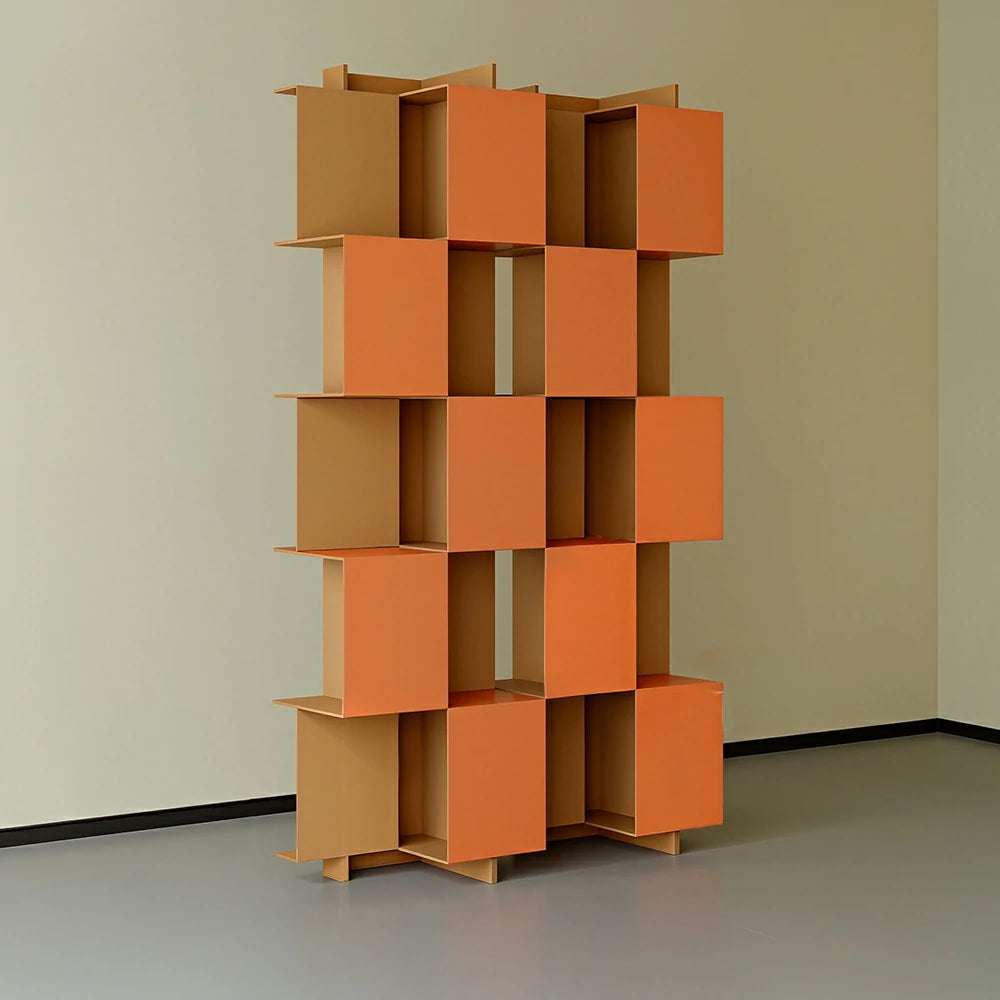 LIVARA Modular Storage Cabinet Square Grid Display Shelf Open Bookcase Organizer for Living Room Bedroom Office - Orange & Brown