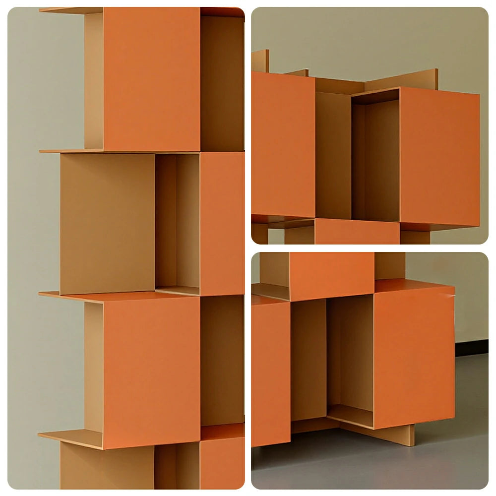 LIVARA Modular Storage Cabinet Square Grid Display Shelf Open Bookcase Organizer for Living Room Bedroom Office - Orange & Brown
