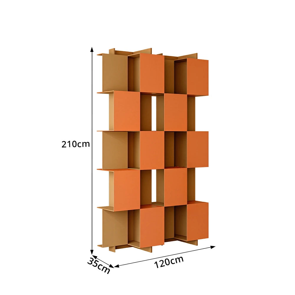 LIVARA Modular Storage Cabinet Square Grid Display Shelf Open Bookcase Organizer for Living Room Bedroom Office - Orange & Brown