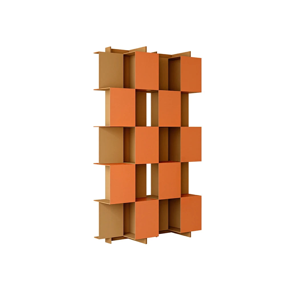 LIVARA Modular Storage Cabinet Square Grid Display Shelf Open Bookcase Organizer for Living Room Bedroom Office - Orange & Brown