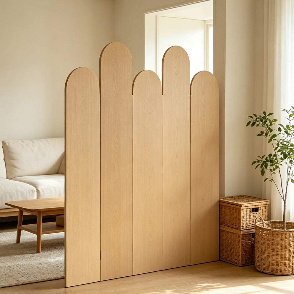 LIVARA 5 Panel Decorative Folding Screen Tall Room Divider Privacy Partition Modern Design for Living Room Bedroom Office - Beige