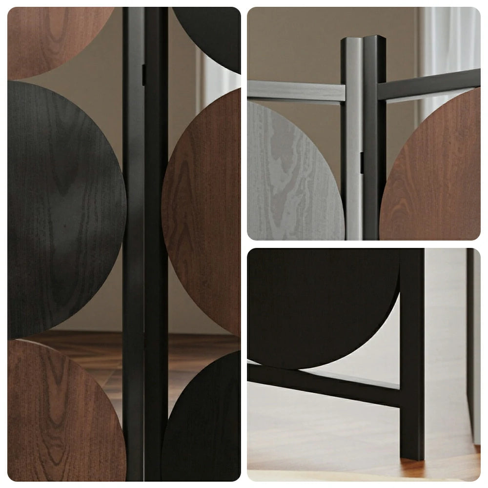 LIVARA 4 Panel Decorative Folding Screen Modern Circle Pattern Room Divider Privacy Partition for Living Room Office Bedroom - Black & Brown