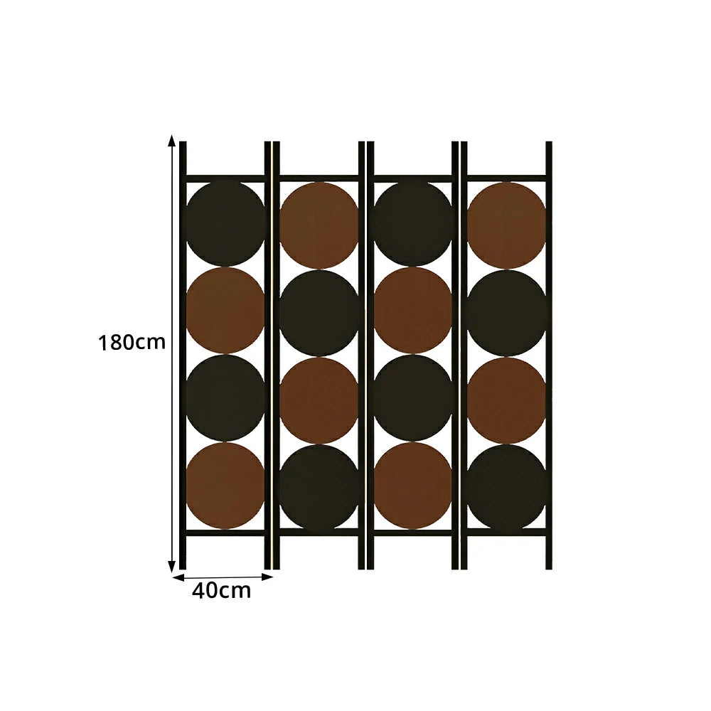 LIVARA 4 Panel Decorative Folding Screen Modern Circle Pattern Room Divider Privacy Partition for Living Room Office Bedroom - Black & Brown