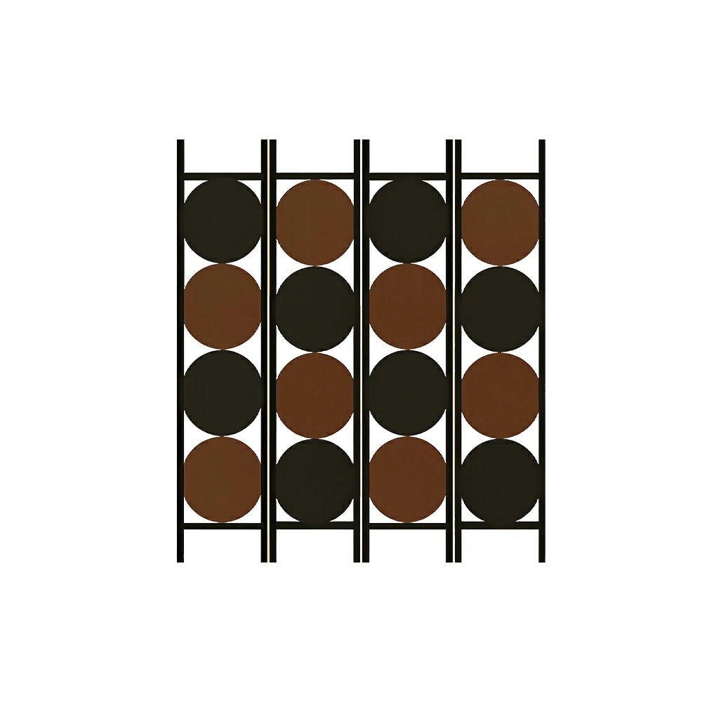 LIVARA 4 Panel Decorative Folding Screen Modern Circle Pattern Room Divider Privacy Partition for Living Room Office Bedroom - Black & Brown