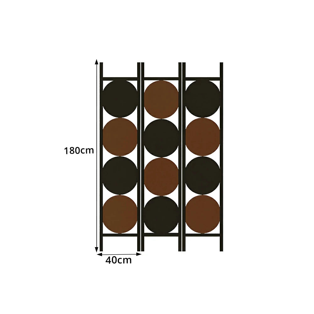 LIVARA 3 Panel Decorative Folding Screen Modern Circle Pattern Room Divider Privacy Partition for Living Room Bedroom Office - Black & Brown