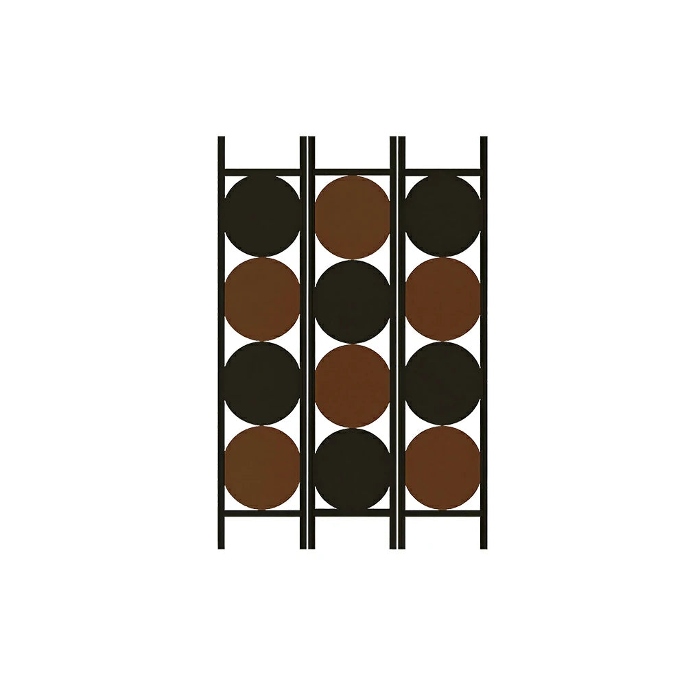 LIVARA 3 Panel Decorative Folding Screen Modern Circle Pattern Room Divider Privacy Partition for Living Room Bedroom Office - Black & Brown