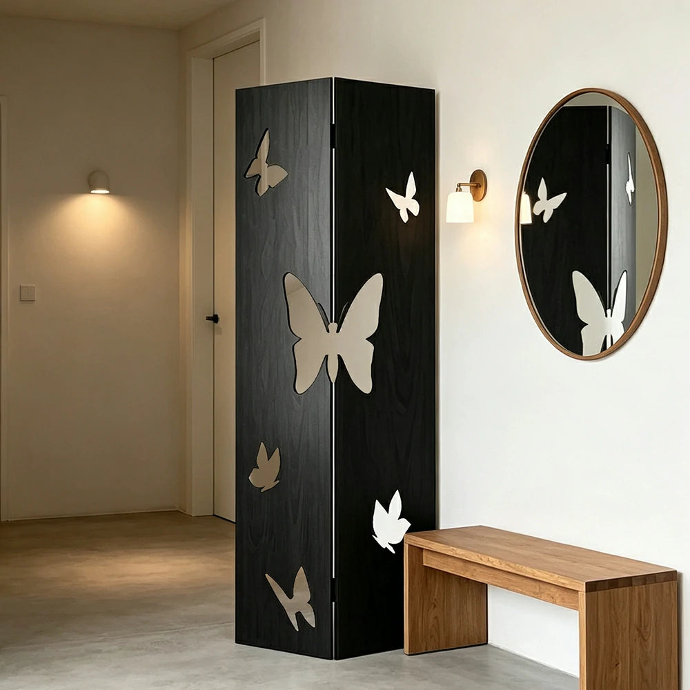 LIVARA 2 Panel Decorative Folding Screen Butterfly Cutout Design Room Divider Privacy Partition for Living Room Bedroom Office - Black