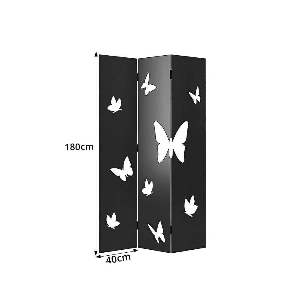 LIVARA 3 Panel Decorative Folding Screen Butterfly Cutout Design Room Divider Privacy Partition for Living Room Bedroom Office - Black