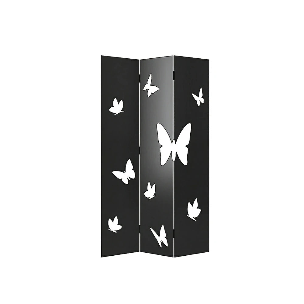 LIVARA 3 Panel Decorative Folding Screen Butterfly Cutout Design Room Divider Privacy Partition for Living Room Bedroom Office - Black