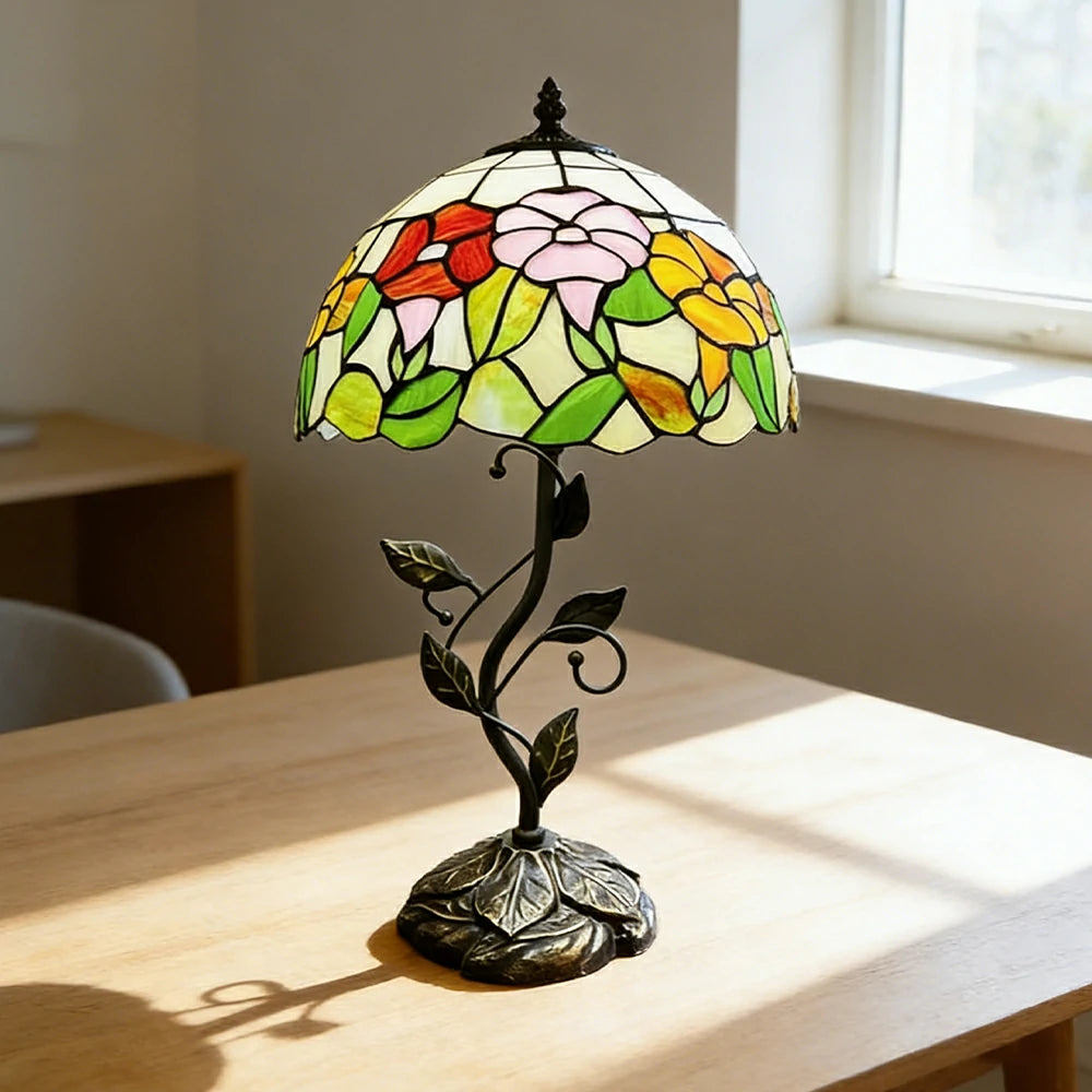 LIVARA Tiffany Stained Glass Table Lamp Pull Chain Switch 30x45cm for Bedroom Living Room Study - Orange