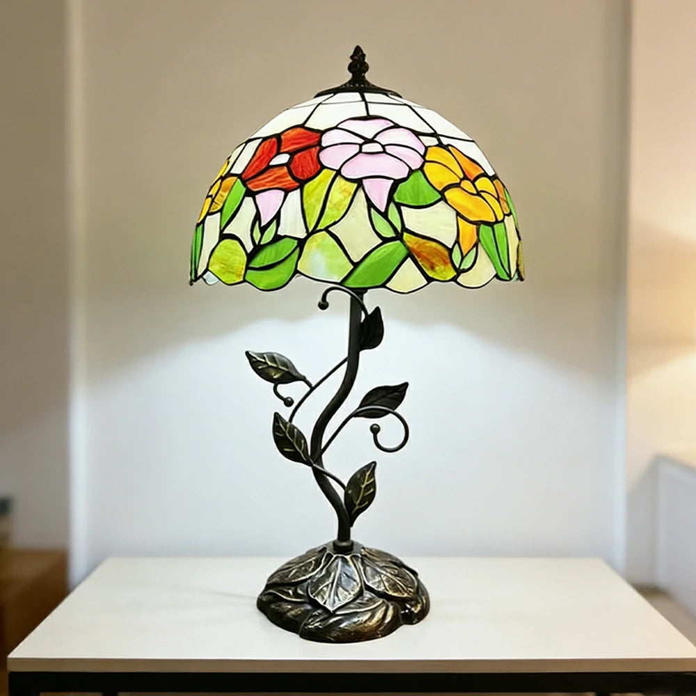 LIVARA Tiffany Stained Glass Table Lamp Pull Chain Switch 30x45cm for Bedroom Living Room Study - Orange